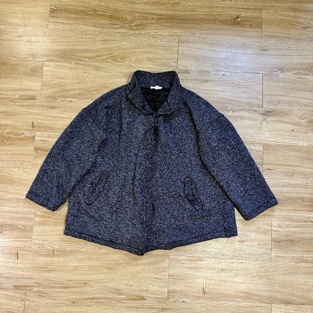 Eileen Fisher Stand Collar Coat Jacket Women’s M Gray Long Sleeve Organic Cotton